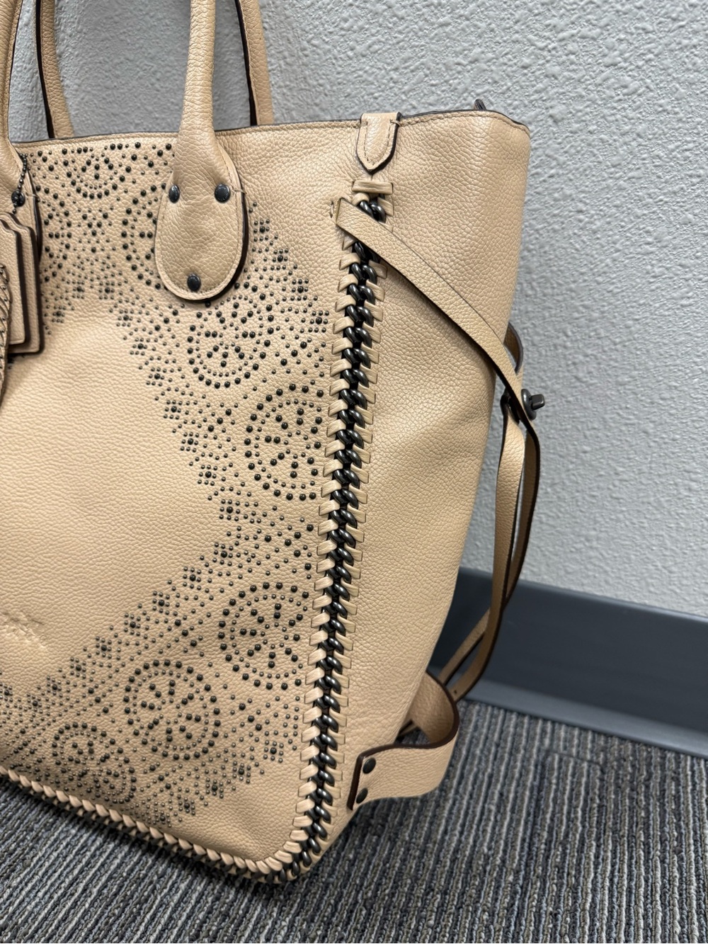 Coach Tatum Whiplash Neutral Beige Studded Leather tote - Picture 2 of 16